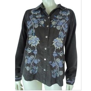 J. Jill Shirt S Gray Cotton Corduroy Embroidery